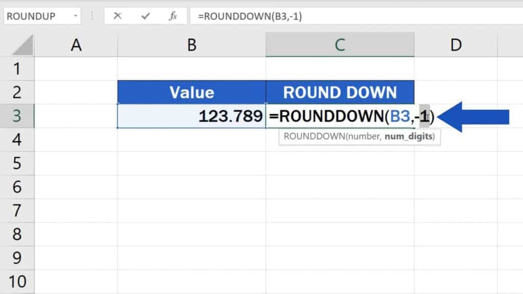 How to ROUNDDOWN Numbers in Excel to the nearest ten - formula