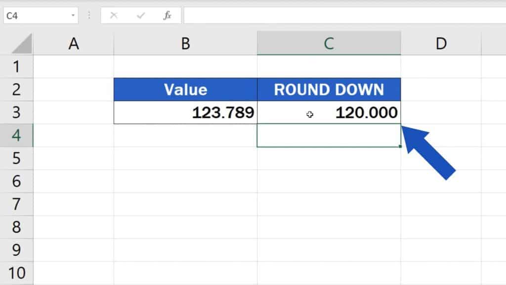 How to ROUNDDOWN Numbers in Excel to the nearest ten - result