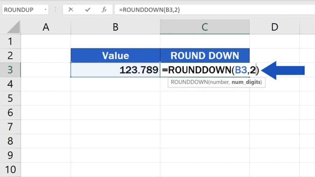 How to ROUNDDOWN Numbers in Excel to two decimal places