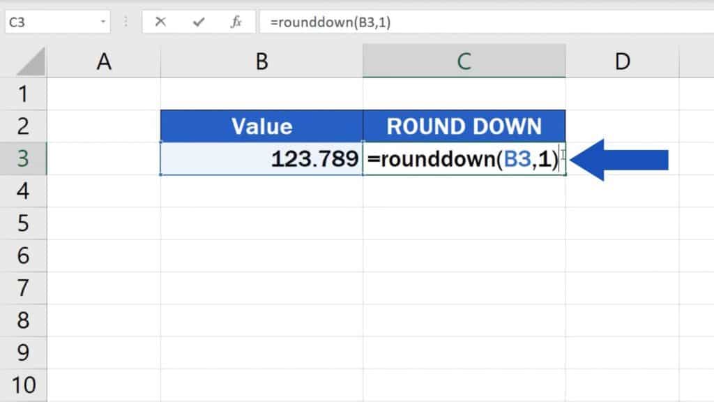 How to ROUNDDOWN Numbers in Excel - values in the function
