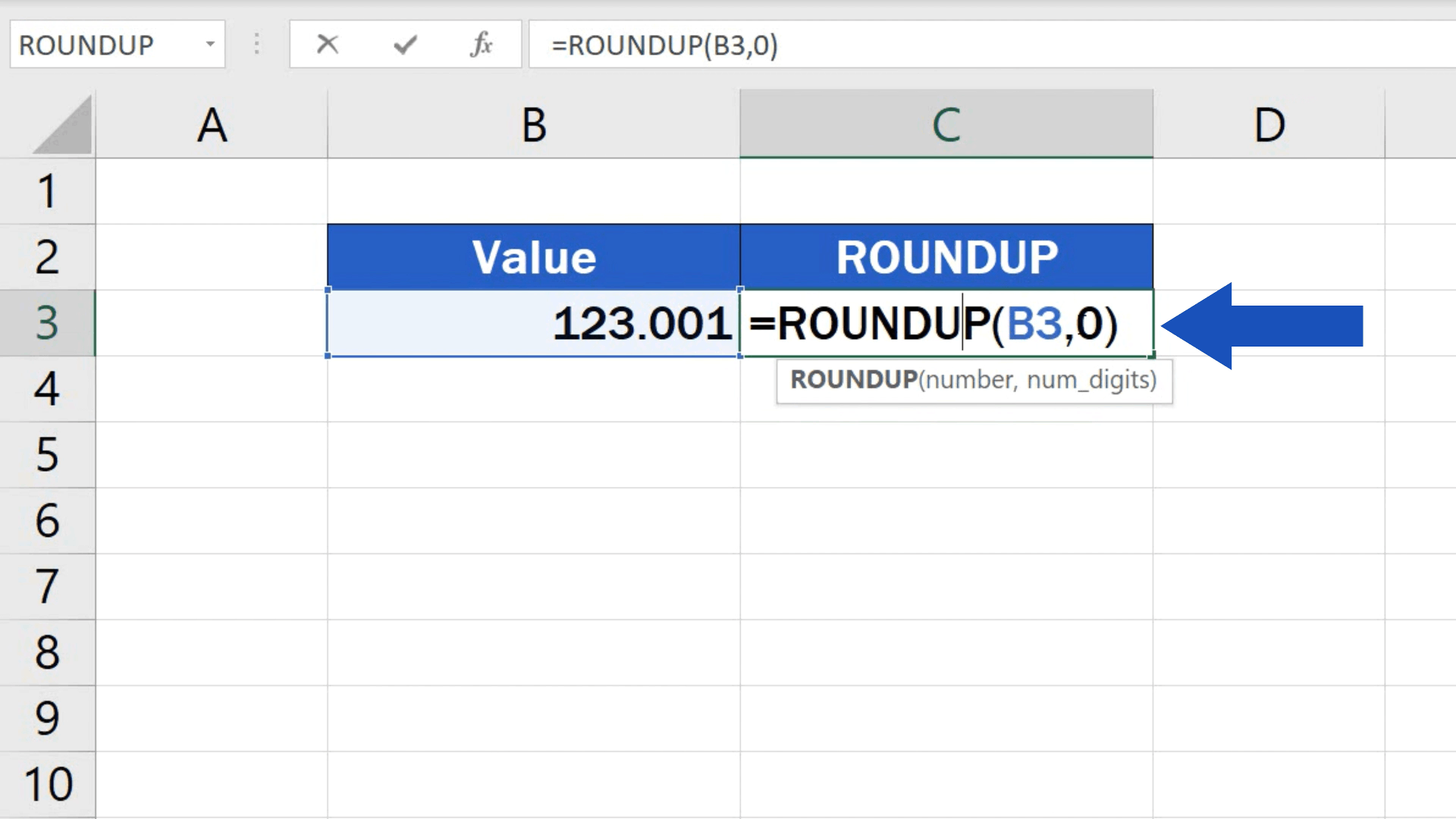 How to roundup in excel