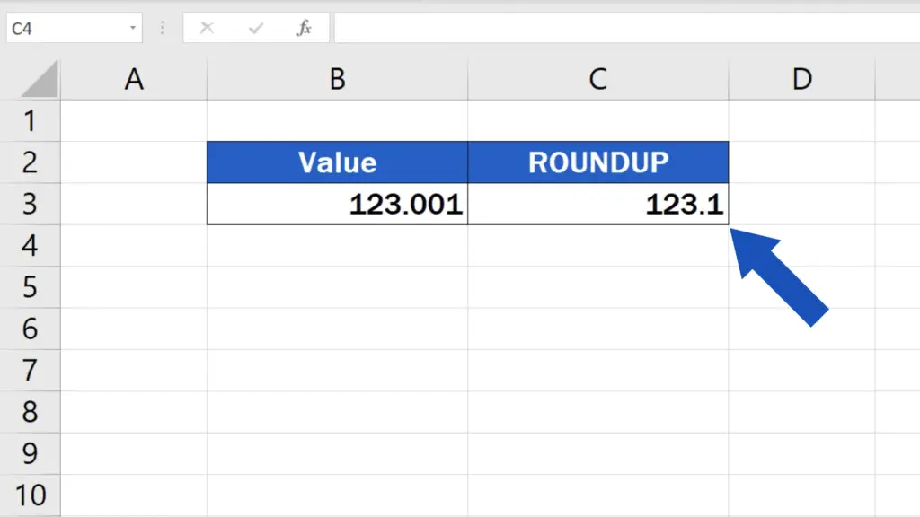 ROUNDUP - number rounded up to one decimal place