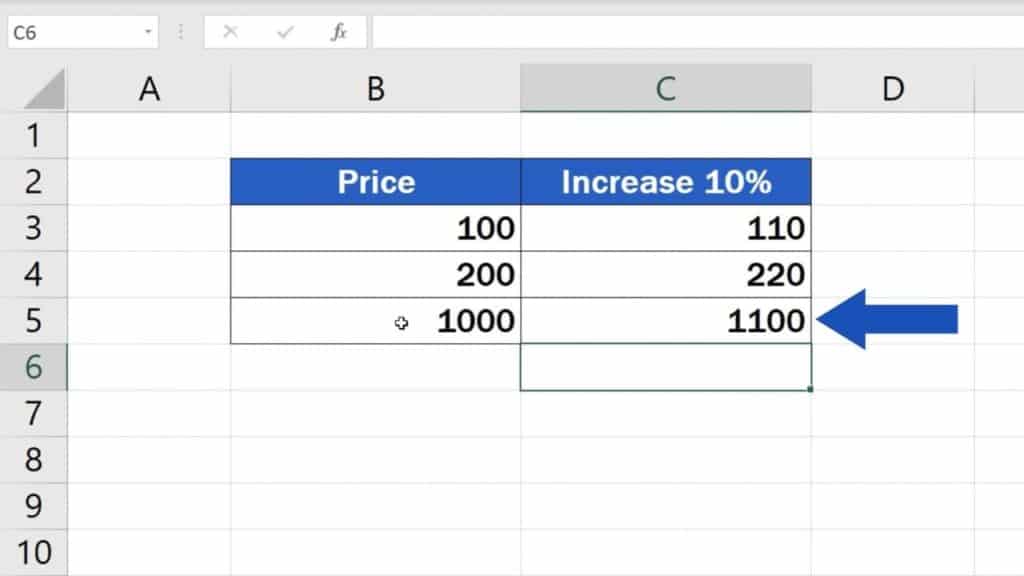 How to Calculate Percentage Increase in Excel - Third way result