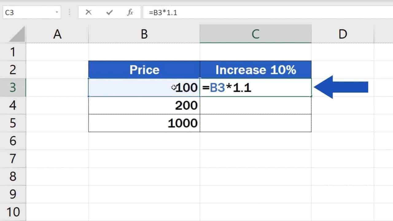 How to calculate percentage increase in excel