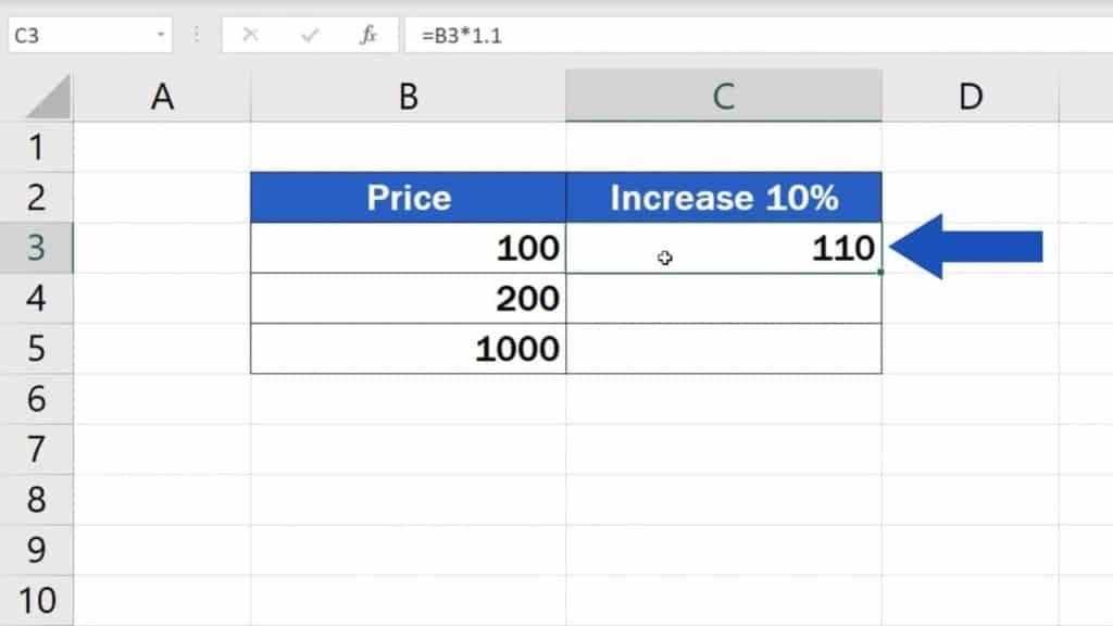 How to Calculate Percentage Increase in Excel - Result of the first way