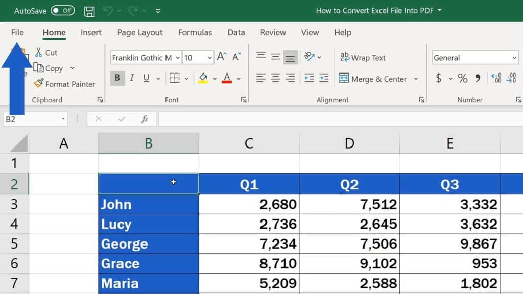 How to Convert an Excel File into PDF - File Menu