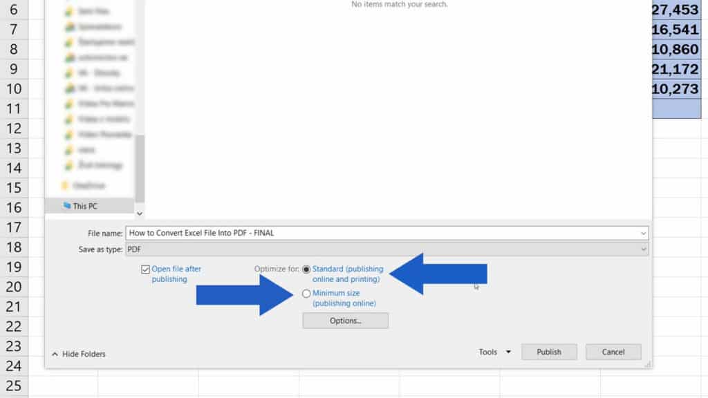 How to Convert an Excel File into PDF - Optimize for Standard or Minimum Size