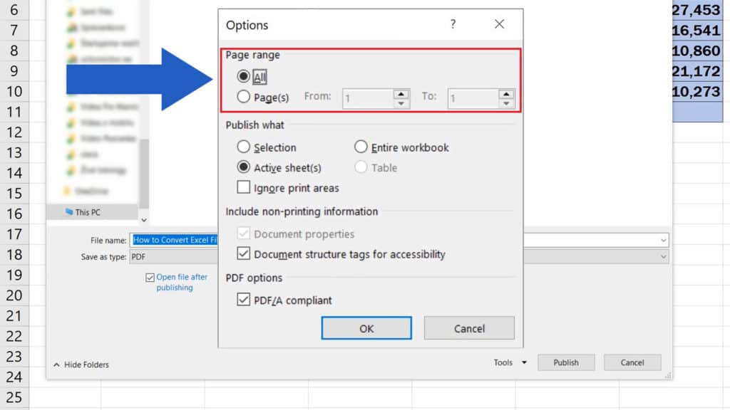 How to Convert an Excel File into PDF - Page Range