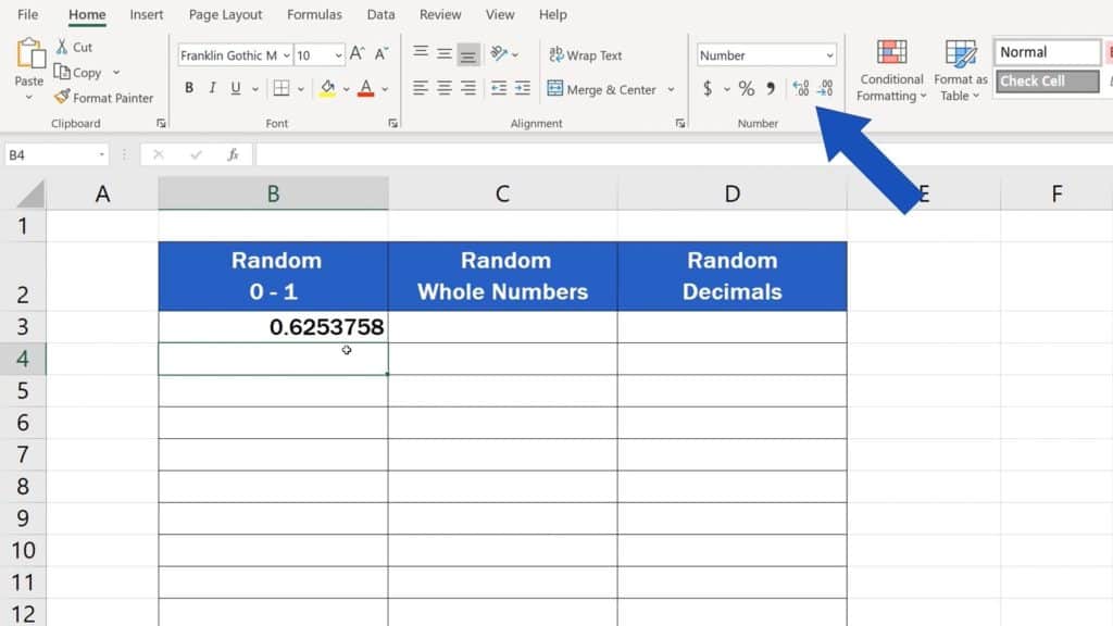 How to Generate Random Numbers in Excel - ‘Increase-‘ and ‘Decrease Decimals’