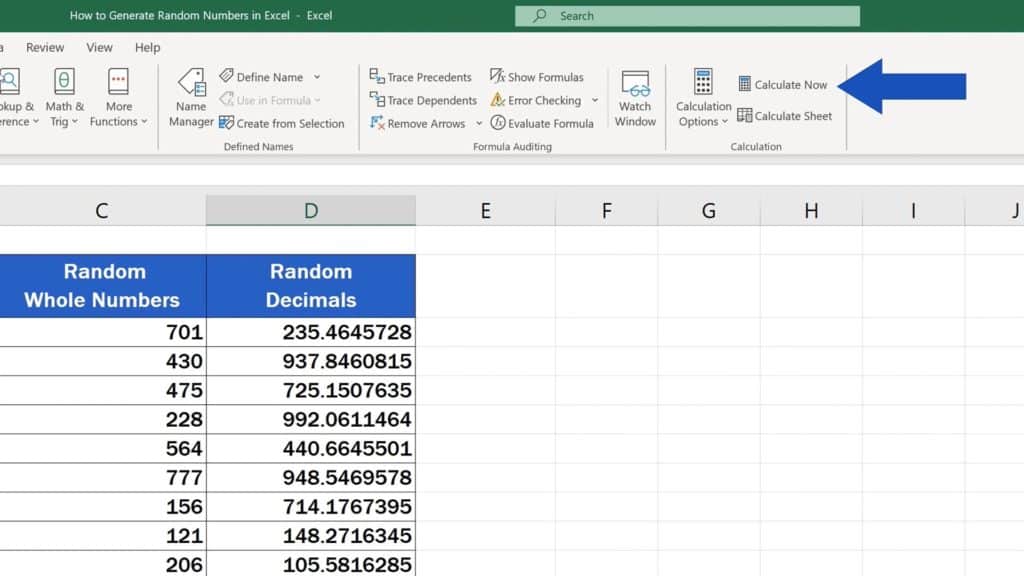 How to Generate Random Numbers in Excel - Function Calculate Now