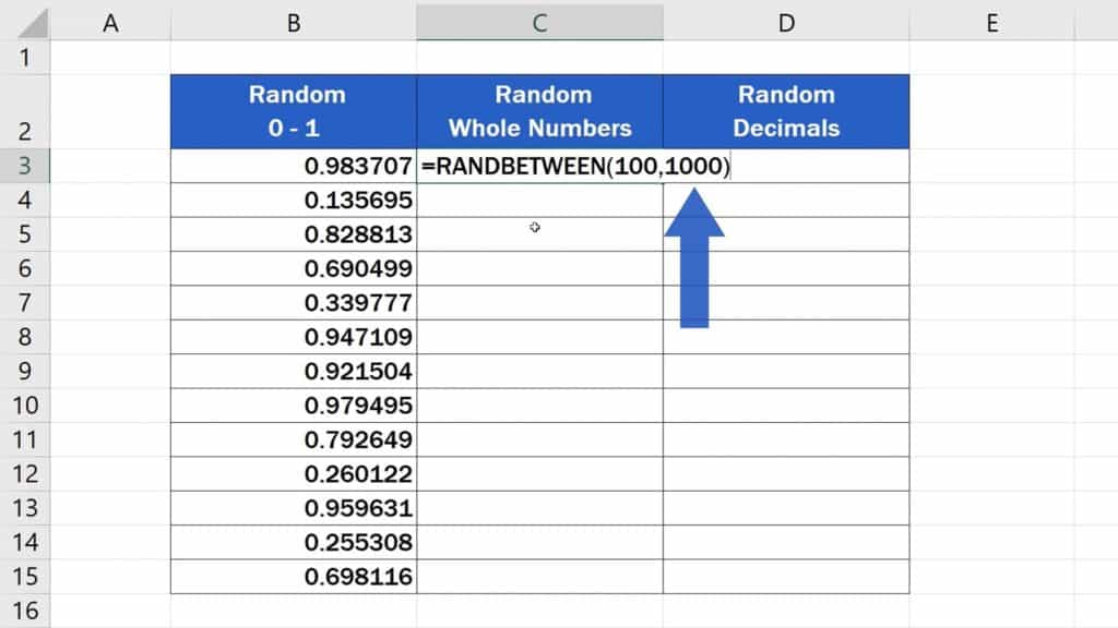 How to Generate Random Numbers in Excel - Generate random numbers within the range of 100 up to 1 000