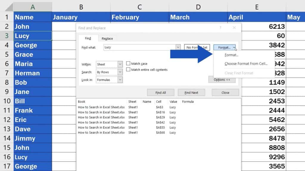 How to Search in Excel Sheet - Search based on specific formatting