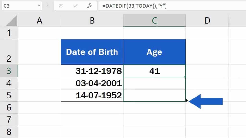 How to Calculate Age Using a Date of Birth in Excel - How to Copy The Formula