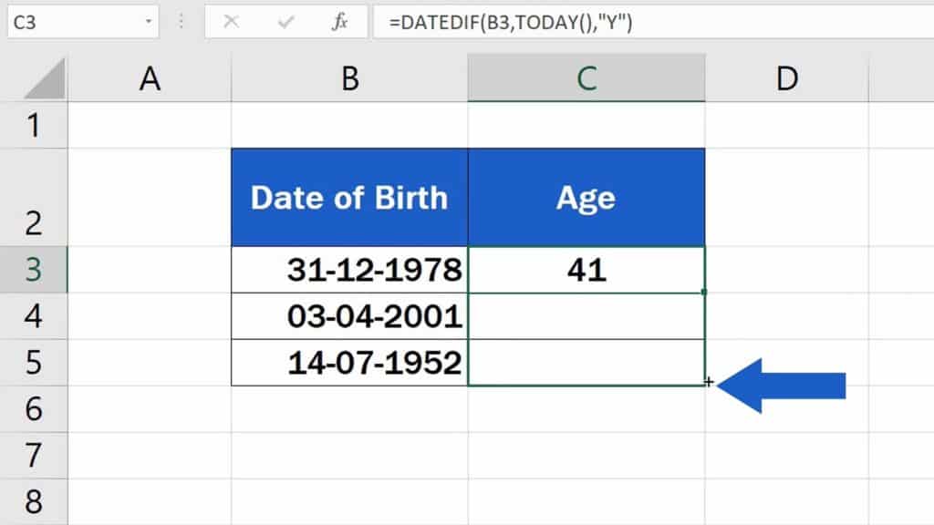 How to Calculate Age Using a Date of Birth in Excel - How to Copy The Formula