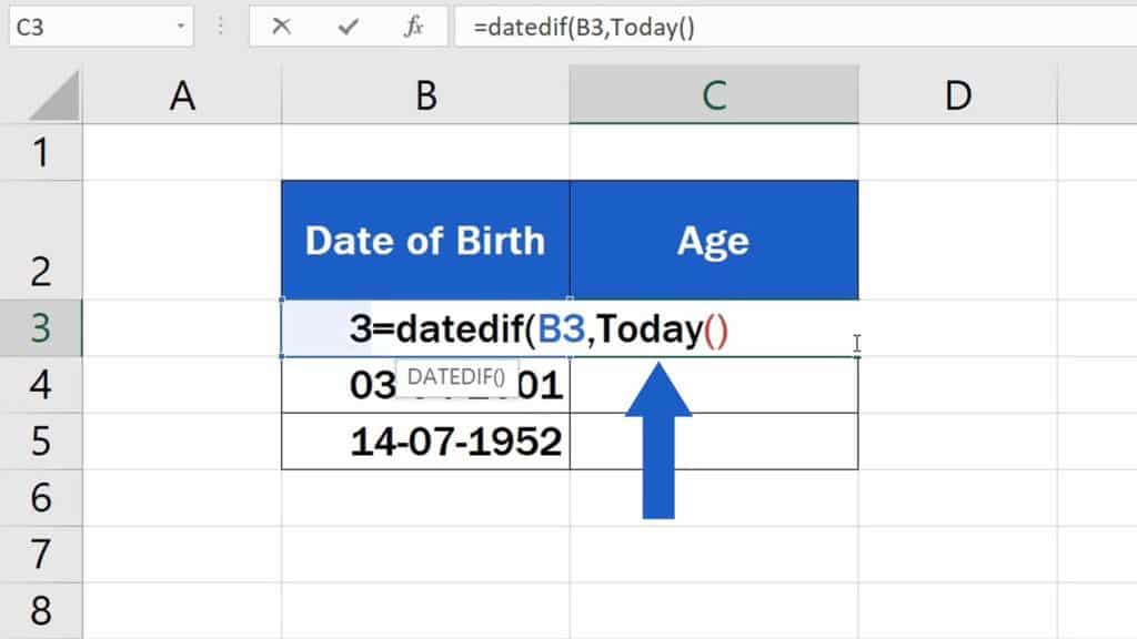 How to Calculate Age Using a Date of Birth in Excel - TODAY Function