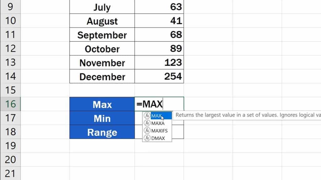 How to Calculate the Range in Excel - MAX function