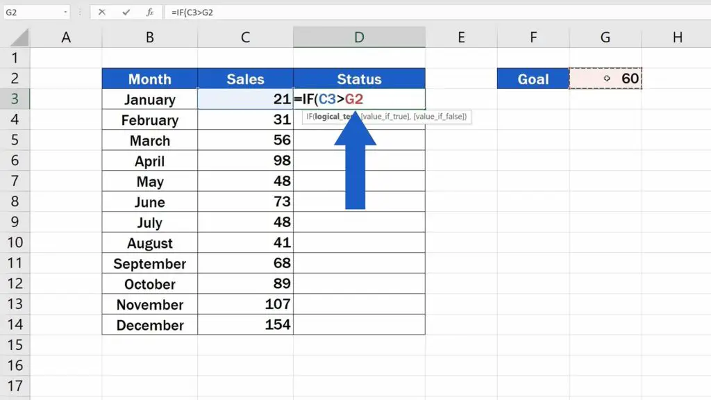 How to Use IF Function in Excel - Compare number in the cell C3 to G2