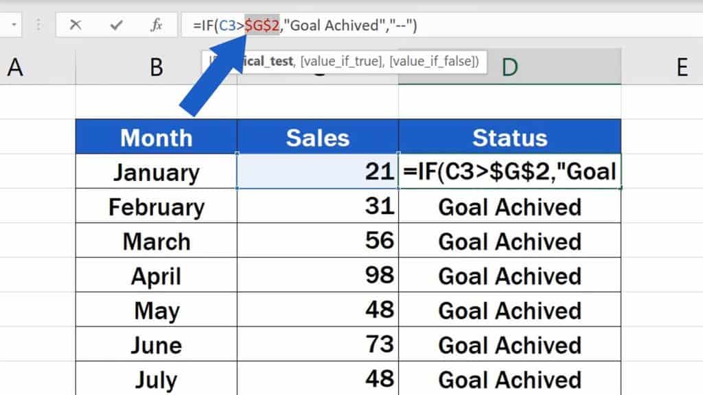 How to Use IF Function in Excel -  Two dollar signs