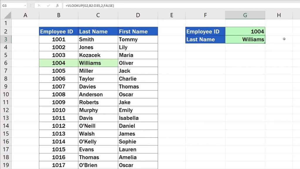 How to Use the VLOOKUP Function in Excel - The VLOOKUP Function - 1004 - Williams