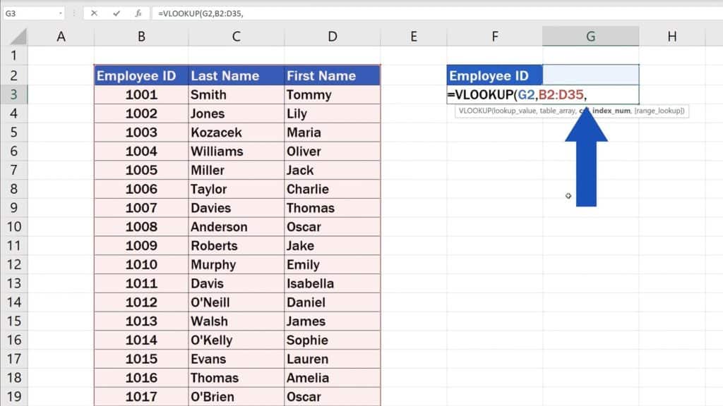 How to Use the VLOOKUP Function in Excel - The VLOOKUP Function -Mark the whole table