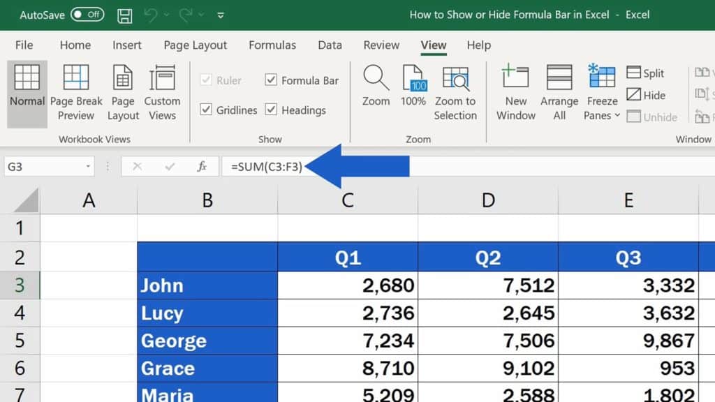 How to Show or Hide the Formula Bar in Excel - Formula Bar Appears