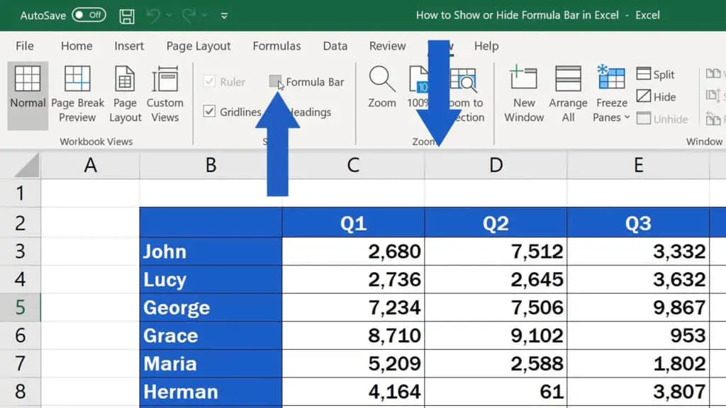 How to Show or Hide the Formula Bar in Excel - Hide the Formula Bar