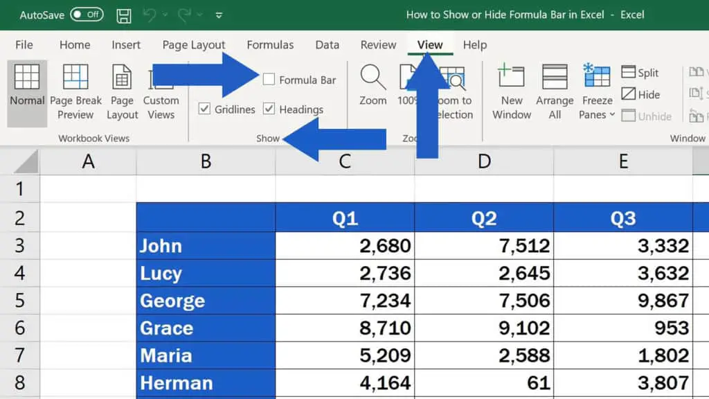 How to Show or Hide the Formula Bar in Excel - How to Show the Formula Bar in Excel 