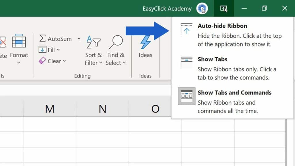 How to Show or Hide the Ribbon in Excel - Auto Hide Ribbon