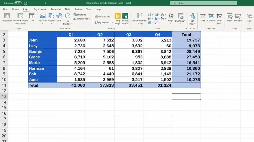 How to Show or Hide the Ribbon in Excel - Pick the Function