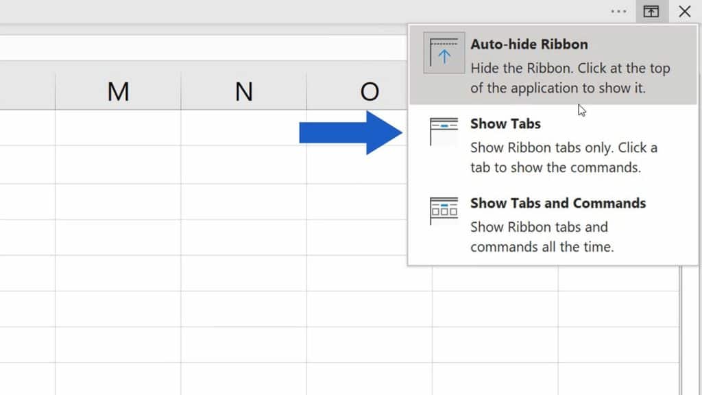 How to Show or Hide the Ribbon in Excel - Show Tabs