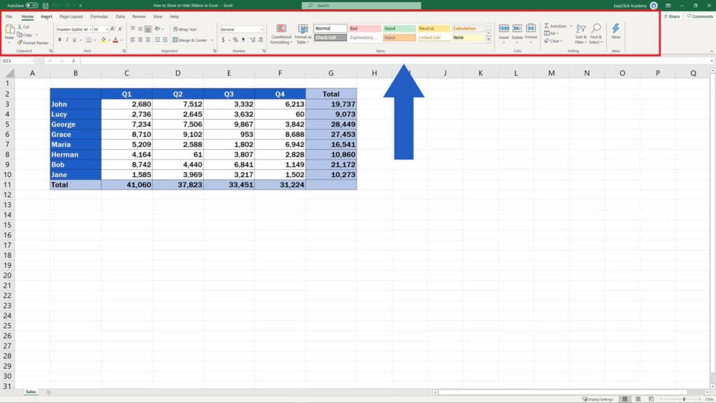 How to Show or Hide the Ribbon in Excel - The Ribbon in Excel