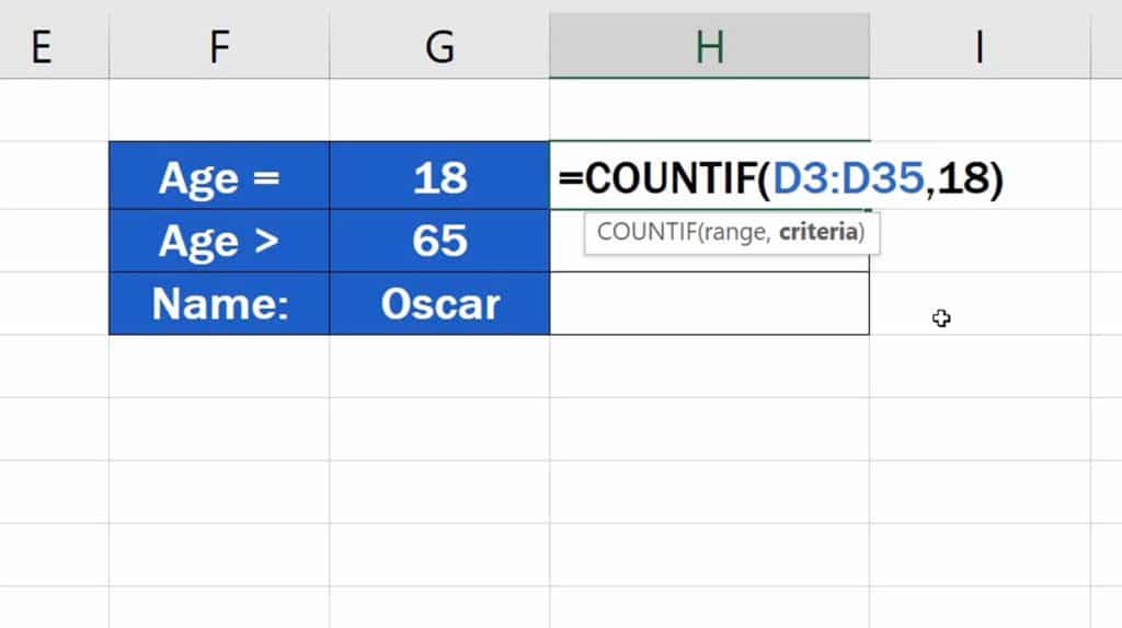 How to Use the COUNTIF Function in Excel - COUNTIF Function - Criteria choosen