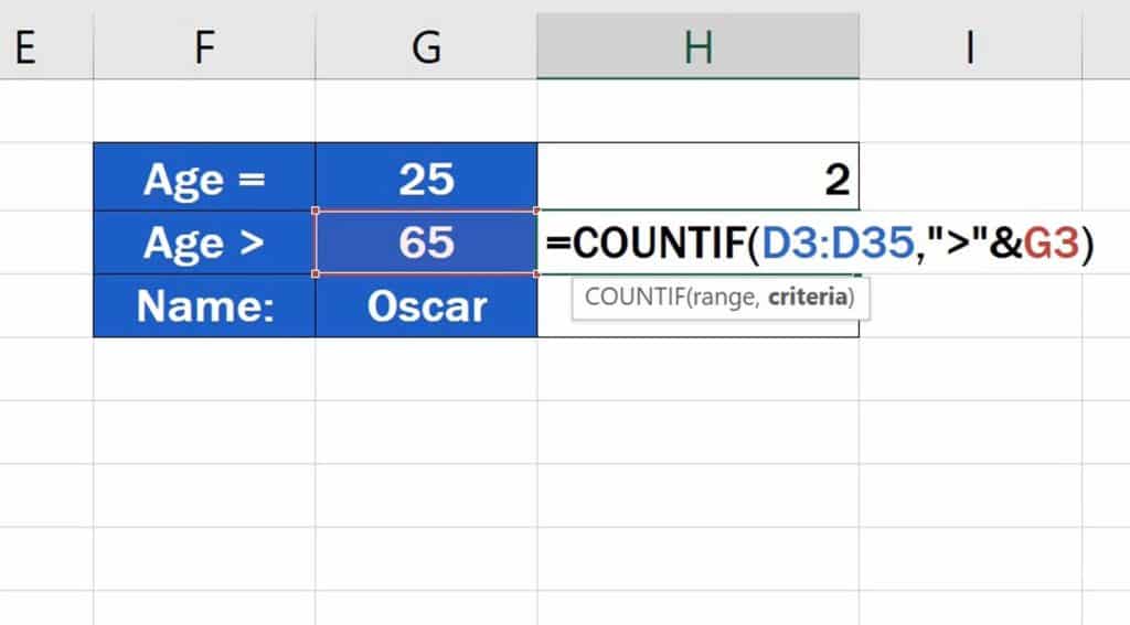 How to Use the COUNTIF Function in Excel - the Criteria is based on comparing values - Dynamic function