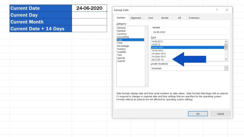 How to Use the TODAY Function in Excel - Choose the Format