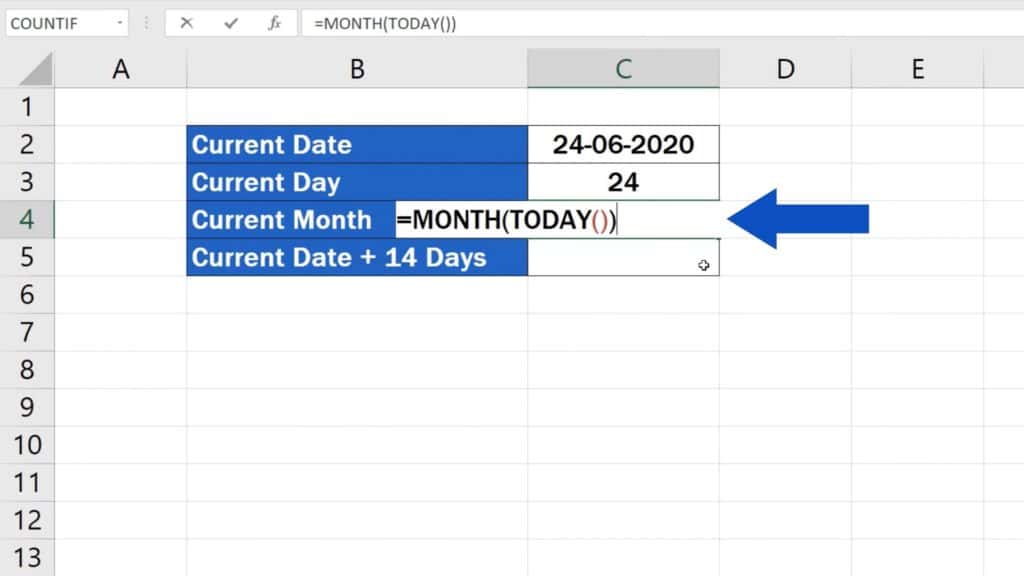 How to Use the TODAY Function in Excel - Current Month