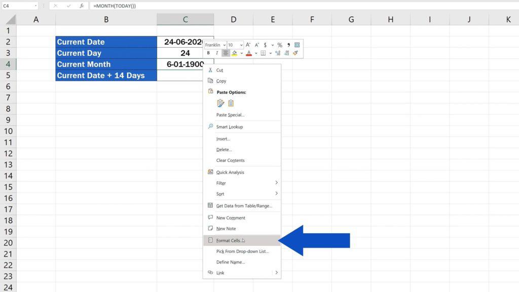 How to Use the TODAY Function in Excel - Current Month - Change the Formating