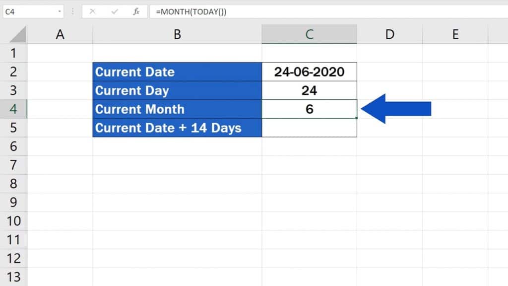 How to Use the TODAY Function in Excel - Current Month - Change the Formating to General - Result