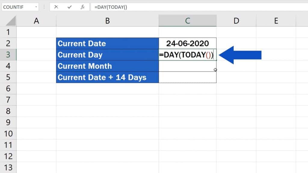How to Use the TODAY Function in Excel - Show which Day of the Month It Is