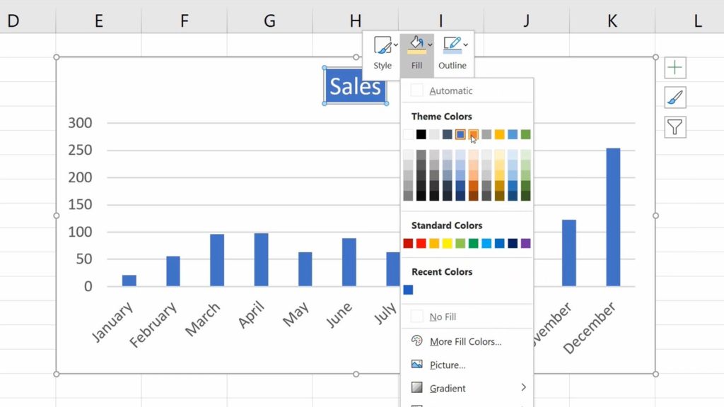 How to Add a Title to a Chart in Excel  - Formatting - Background color