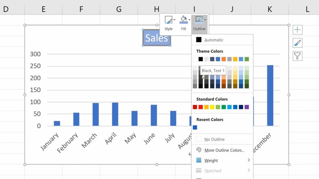 How to Add a Title to a Chart in Excel  - Formatting - Outline