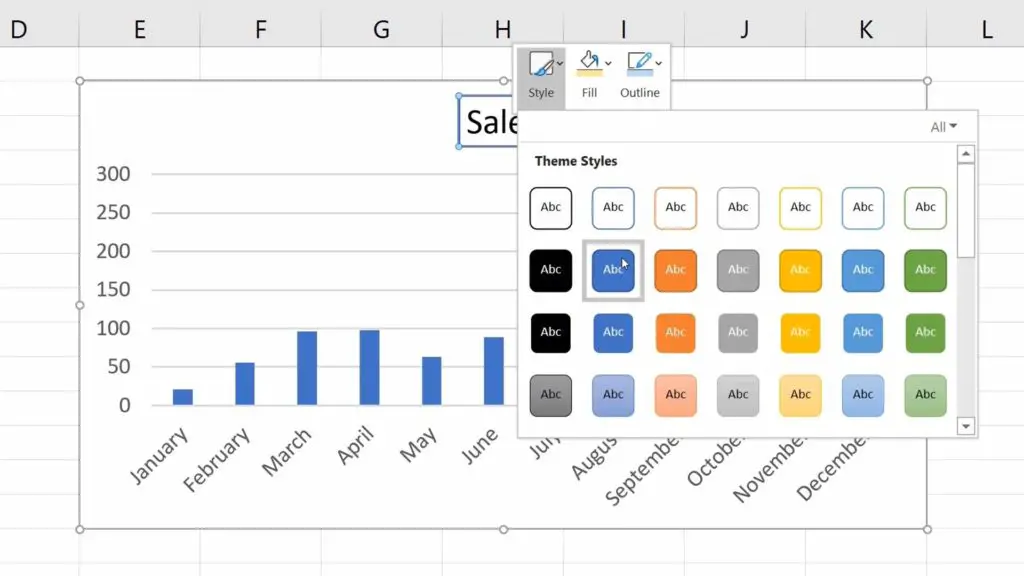 How to Add a Title to a Chart in Excel - Formatting - Theme Styles