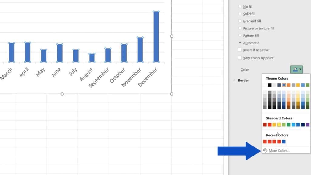 How to Change Chart Colour in Excel - Option - More Colors