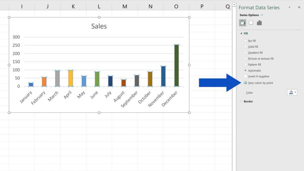 How to Change Chart Colour in Excel - Option - Vary Colors by point