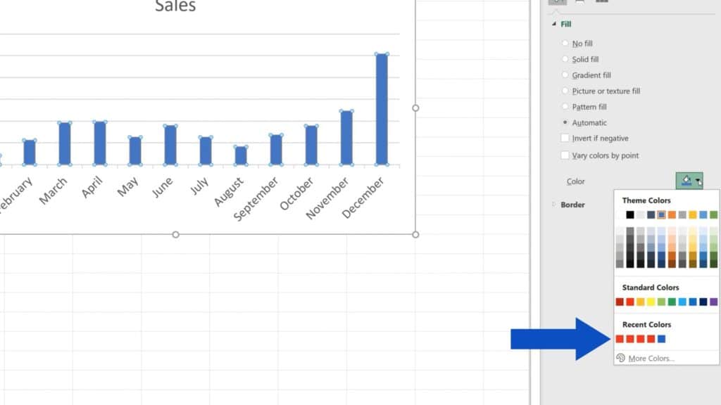 How to Change Chart Colour in Excel - Pre-defined standard colours