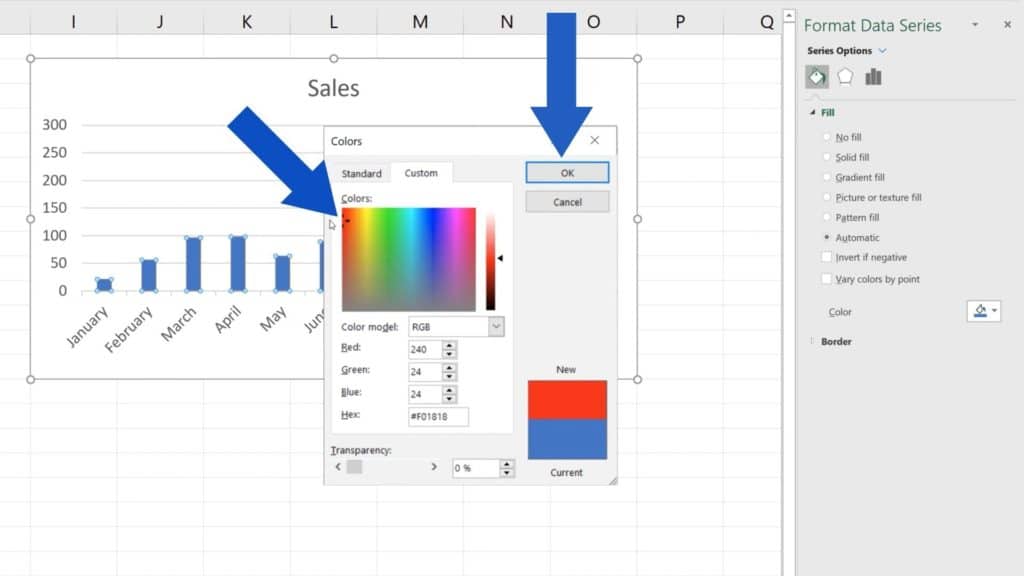 How to Change Chart Colour in Excel - Selected Bright Red