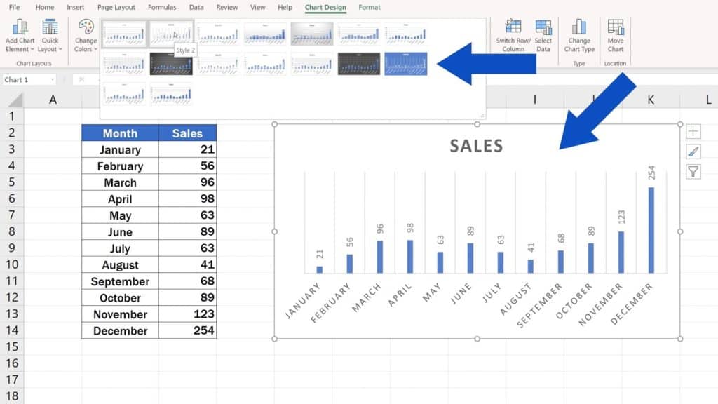 How to Change Chart Style in Excel - Chart Styles - Picking the Style