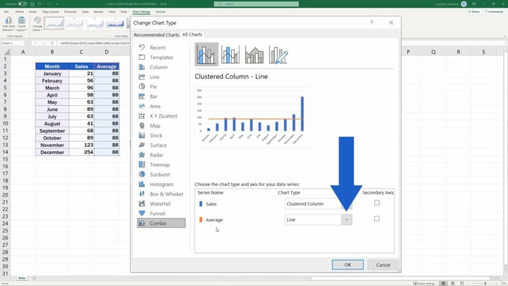 How to Add Average line in Excel Graph - Average displayed as a line graph