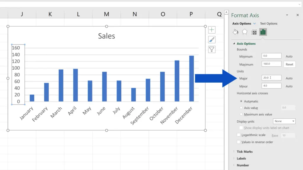 How to Change the Scale on an Excel Graph -  unit value is 20