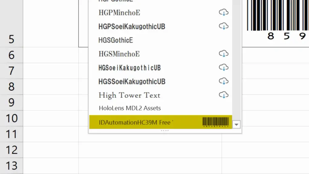 How to Create Barcodes in Excel -  check the font list