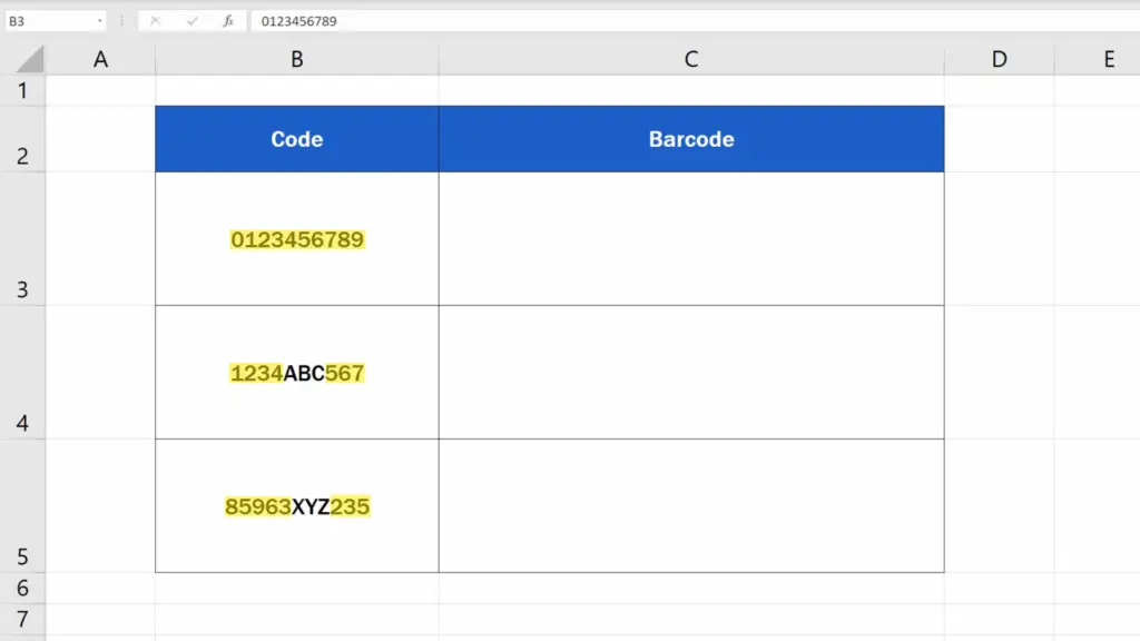 How to Create Barcodes in Excel - code contains numbers